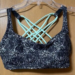lululemon athletica Black Speckle Sports Bra with Mint Strappy Back